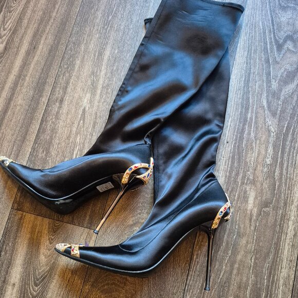 Gianmarco Lorenzi Swarovski Crystal Stretch Stiletto Boots, Black 9.5 US (40 EU) - Picture 2 of 6
